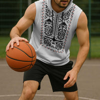Ukraine Military Vyshyvanka Pattern Sleeveless Hoodie Ukrainian Heritage White Tactical Style - Wonder Print Shop