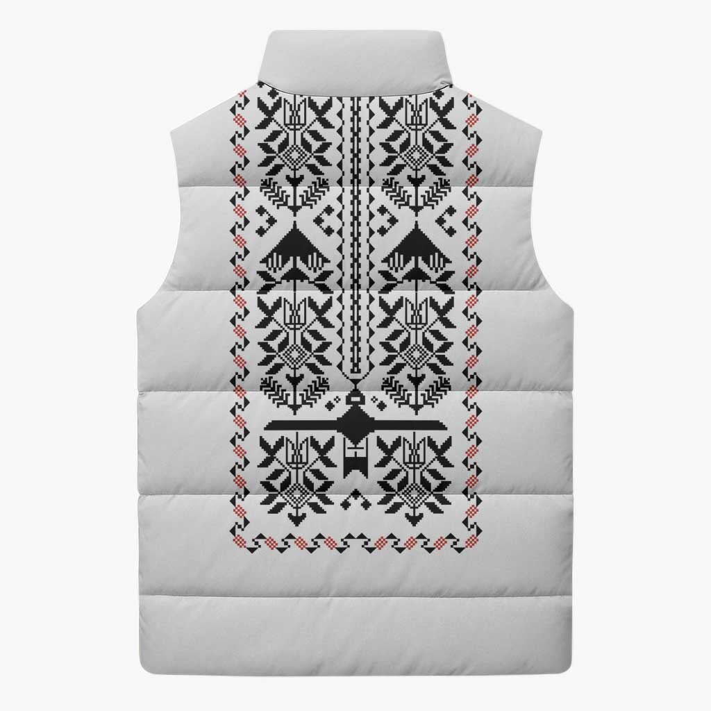 Ukraine Military Vyshyvanka Pattern Sleeveless Puffer Jacket Ukrainian Heritage White Tactical Style - Wonder Print Shop