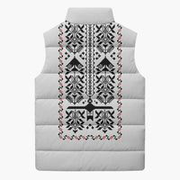 Ukraine Military Vyshyvanka Pattern Sleeveless Puffer Jacket Ukrainian Heritage White Tactical Style - Wonder Print Shop