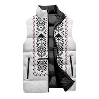 Ukraine Military Vyshyvanka Pattern Sleeveless Puffer Jacket Ukrainian Heritage White Tactical Style - Wonder Print Shop