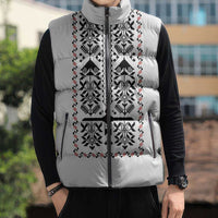 Ukraine Military Vyshyvanka Pattern Sleeveless Puffer Jacket Ukrainian Heritage White Tactical Style - Wonder Print Shop