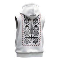 Ukraine Military Vyshyvanka Pattern Sleeveless Zip Hoodie Ukrainian Heritage White Tactical Style - Wonder Print Shop