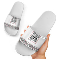 Ukraine Military Vyshyvanka Pattern Slide Sandals Ukrainian Heritage White Tactical Style - Wonder Print Shop