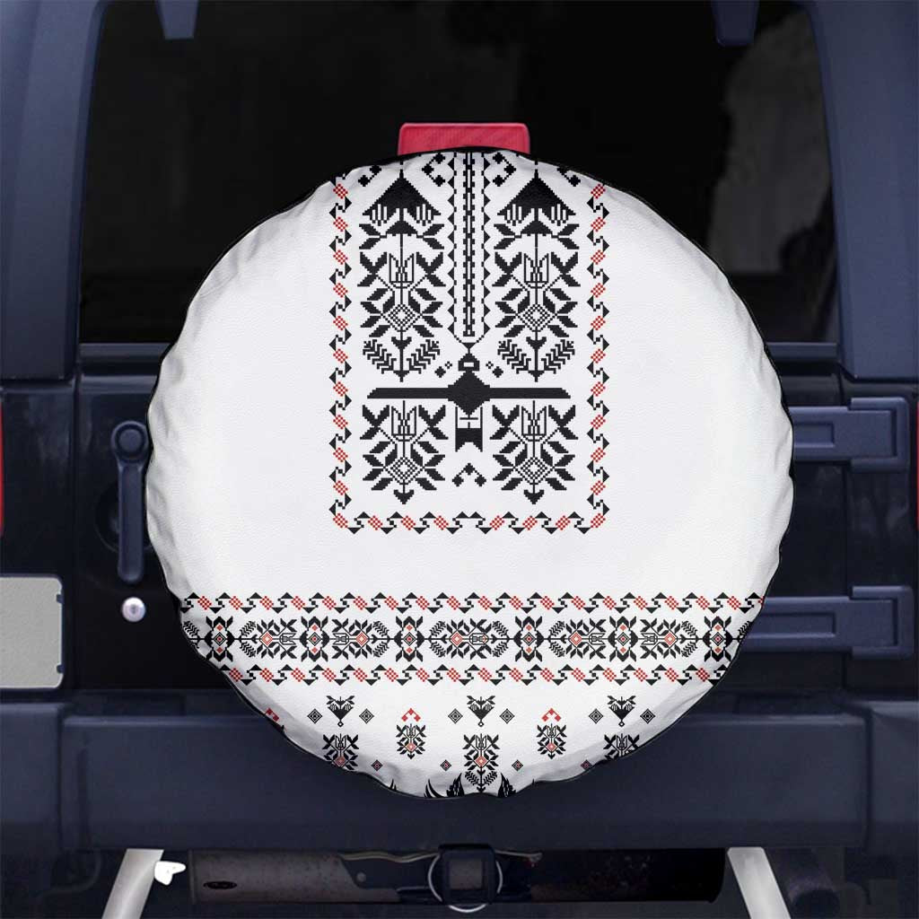 Ukraine Military Vyshyvanka Pattern Spare Tire Cover Ukrainian Heritage White Tactical Style - Wonder Print Shop