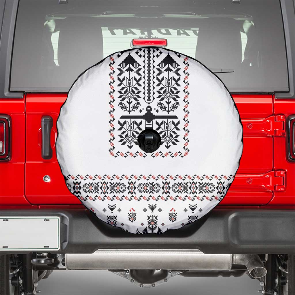 Ukraine Military Vyshyvanka Pattern Spare Tire Cover Ukrainian Heritage White Tactical Style - Wonder Print Shop