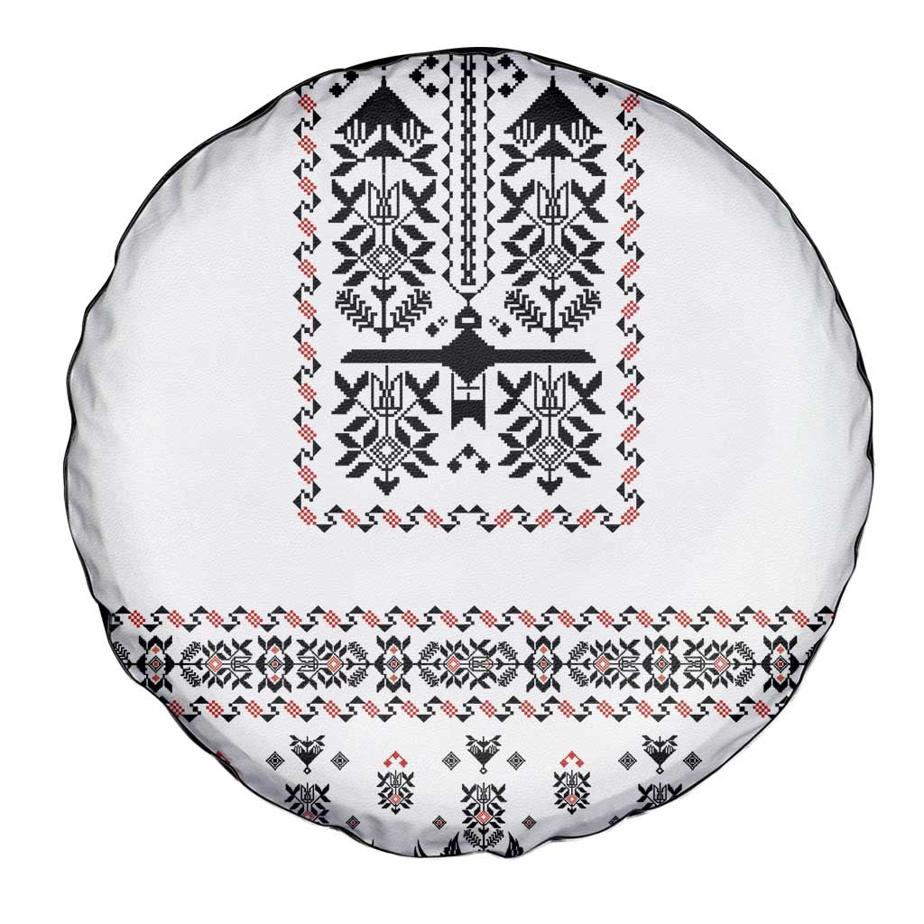 Ukraine Military Vyshyvanka Pattern Spare Tire Cover Ukrainian Heritage White Tactical Style - Wonder Print Shop
