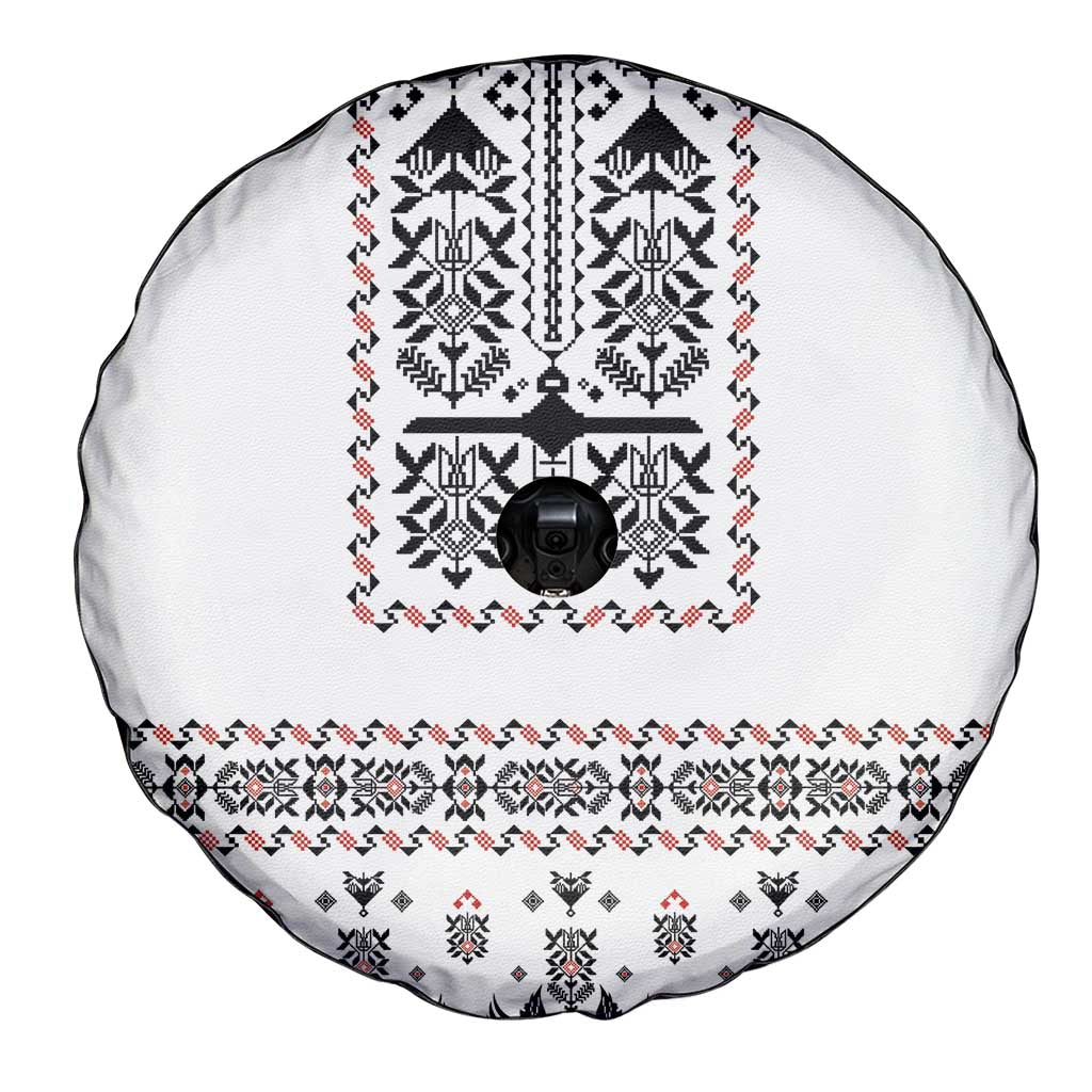 Ukraine Military Vyshyvanka Pattern Spare Tire Cover Ukrainian Heritage White Tactical Style - Wonder Print Shop