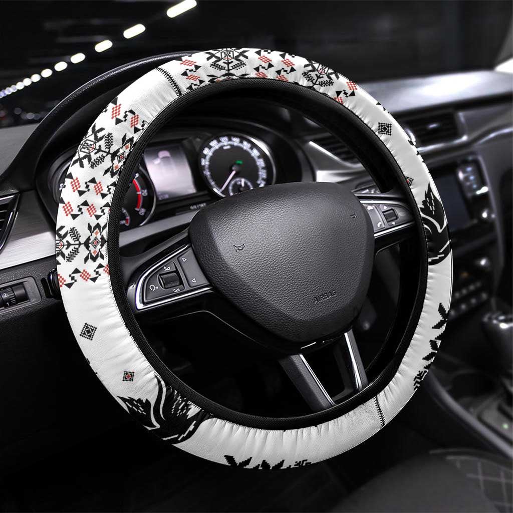 Ukraine Military Vyshyvanka Pattern Steering Wheel Cover Ukrainian Heritage White Tactical Style - Wonder Print Shop