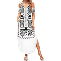 Ukraine Military Vyshyvanka Pattern Summer Maxi Dress Ukrainian Heritage White Tactical Style - Wonder Print Shop