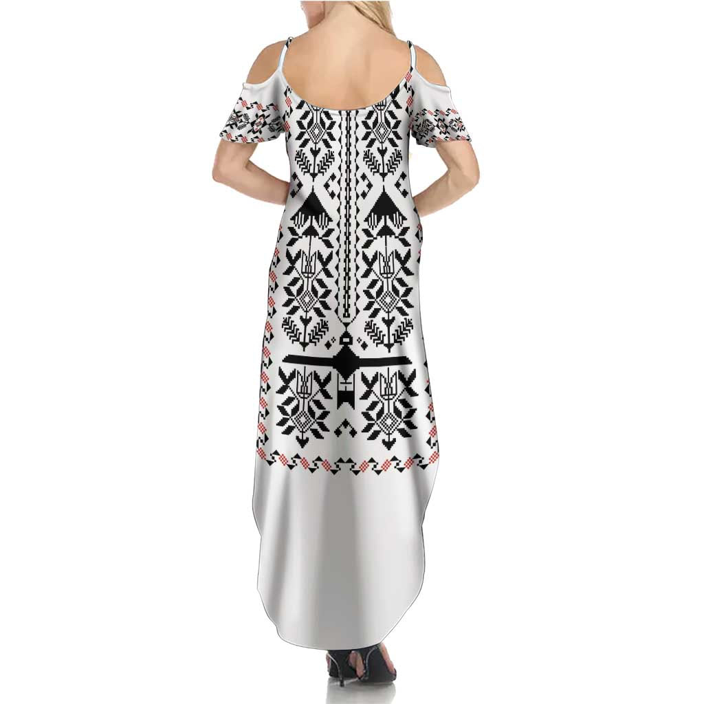 Ukraine Military Vyshyvanka Pattern Summer Maxi Dress Ukrainian Heritage White Tactical Style - Wonder Print Shop