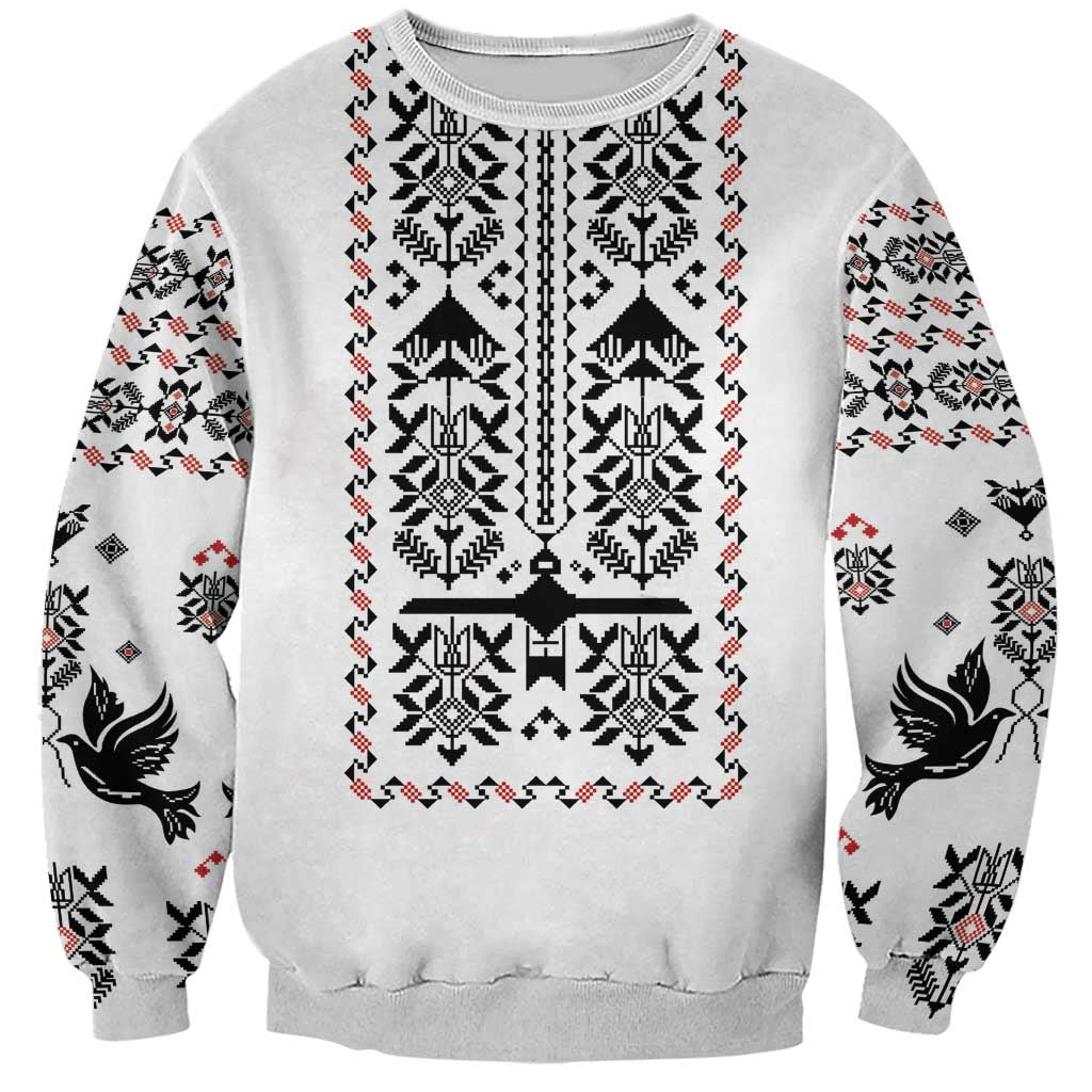 Ukraine Military Vyshyvanka Pattern Sweatshirt Ukrainian Heritage White Tactical Style - Wonder Print Shop