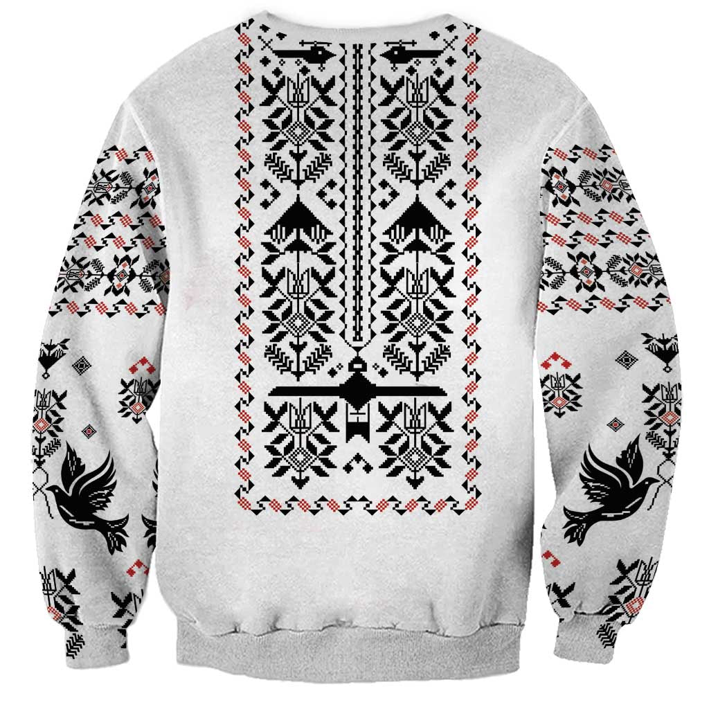 Ukraine Military Vyshyvanka Pattern Sweatshirt Ukrainian Heritage White Tactical Style - Wonder Print Shop