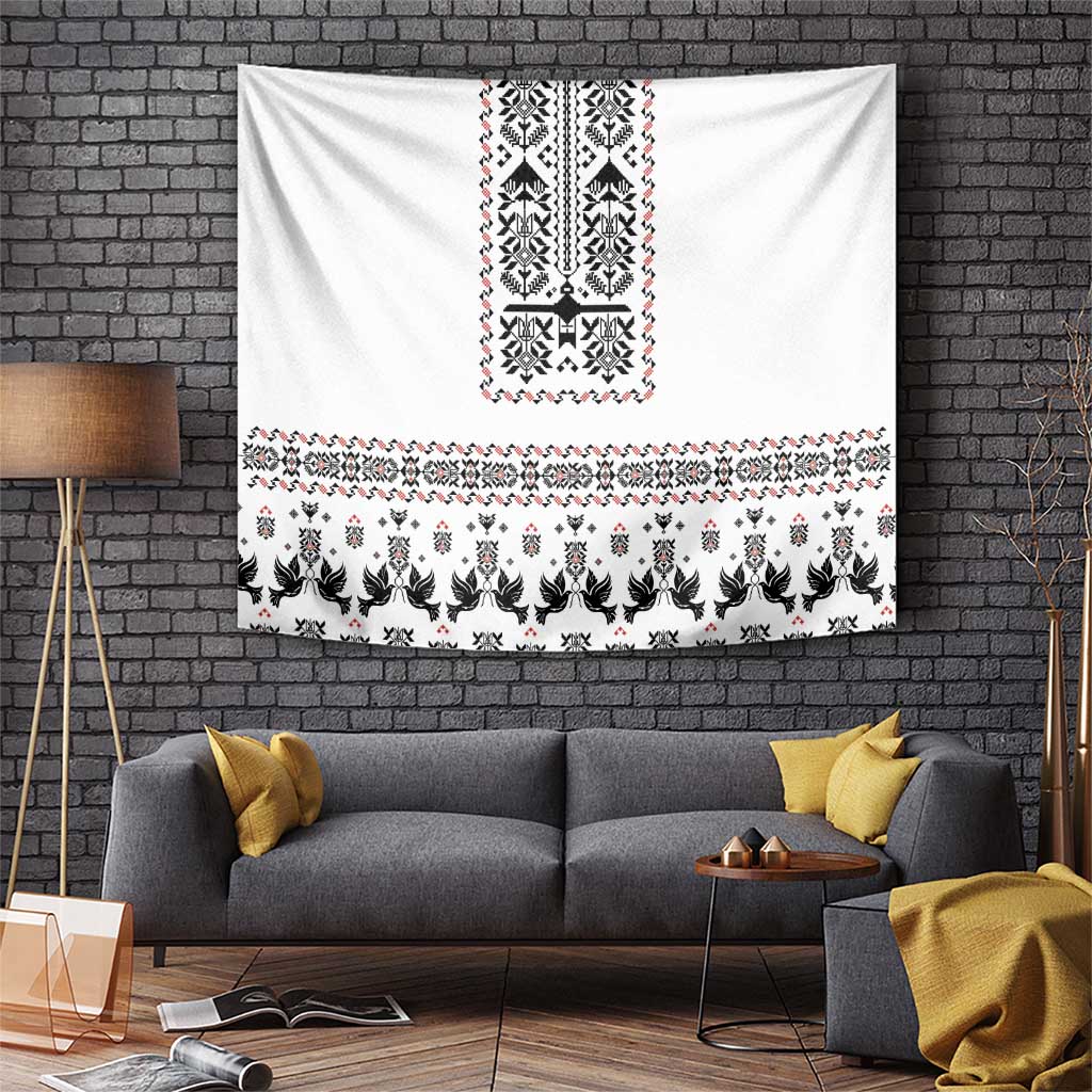 Ukraine Military Vyshyvanka Pattern Tapestry Ukrainian Heritage White Tactical Style - Wonder Print Shop