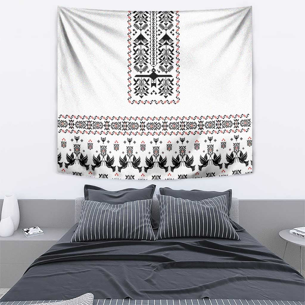 Ukraine Military Vyshyvanka Pattern Tapestry Ukrainian Heritage White Tactical Style - Wonder Print Shop