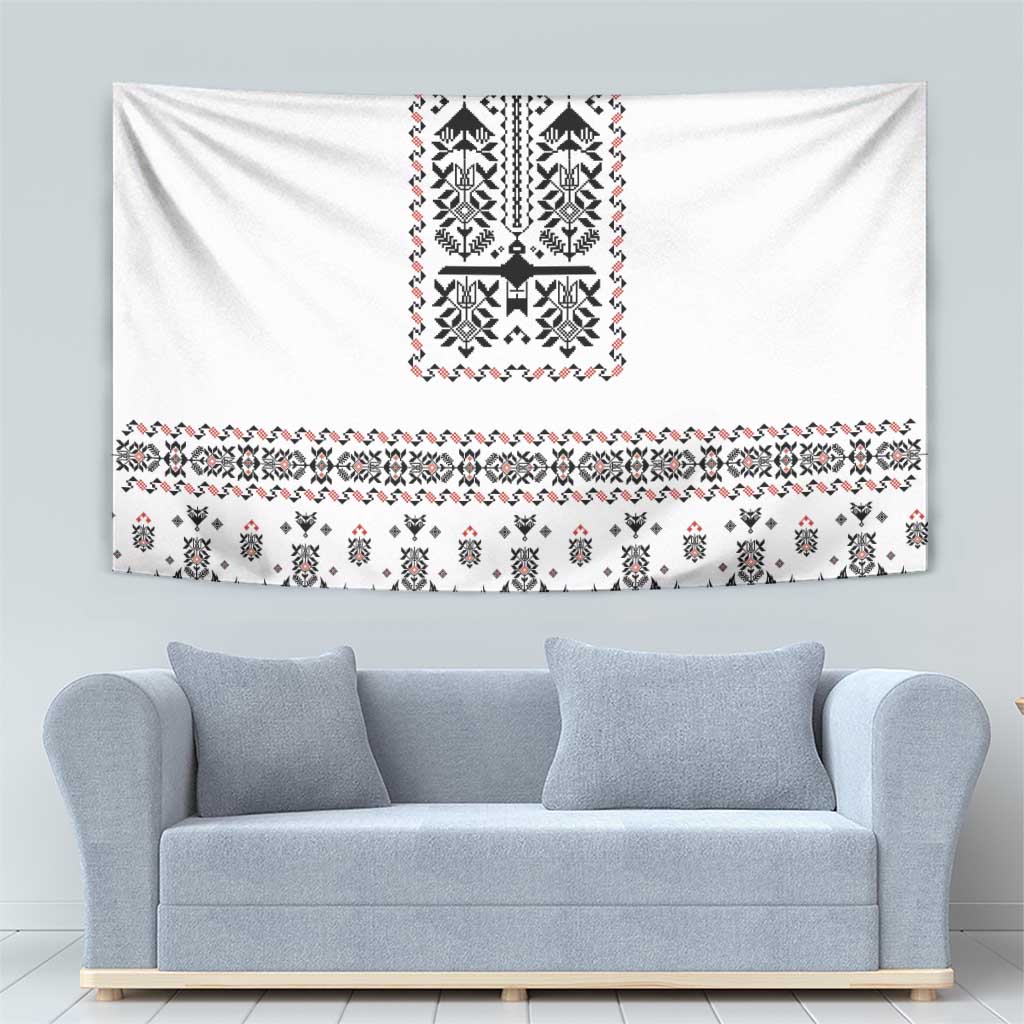 Ukraine Military Vyshyvanka Pattern Tapestry Ukrainian Heritage White Tactical Style - Wonder Print Shop