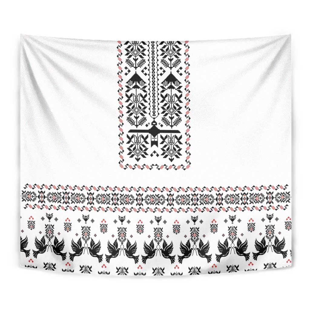 Ukraine Military Vyshyvanka Pattern Tapestry Ukrainian Heritage White Tactical Style - Wonder Print Shop