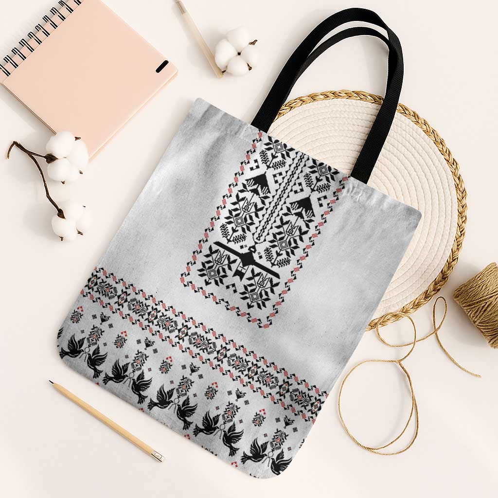 Ukraine Military Vyshyvanka Pattern Tote Bag Ukrainian Heritage White Tactical Style - Wonder Print Shop