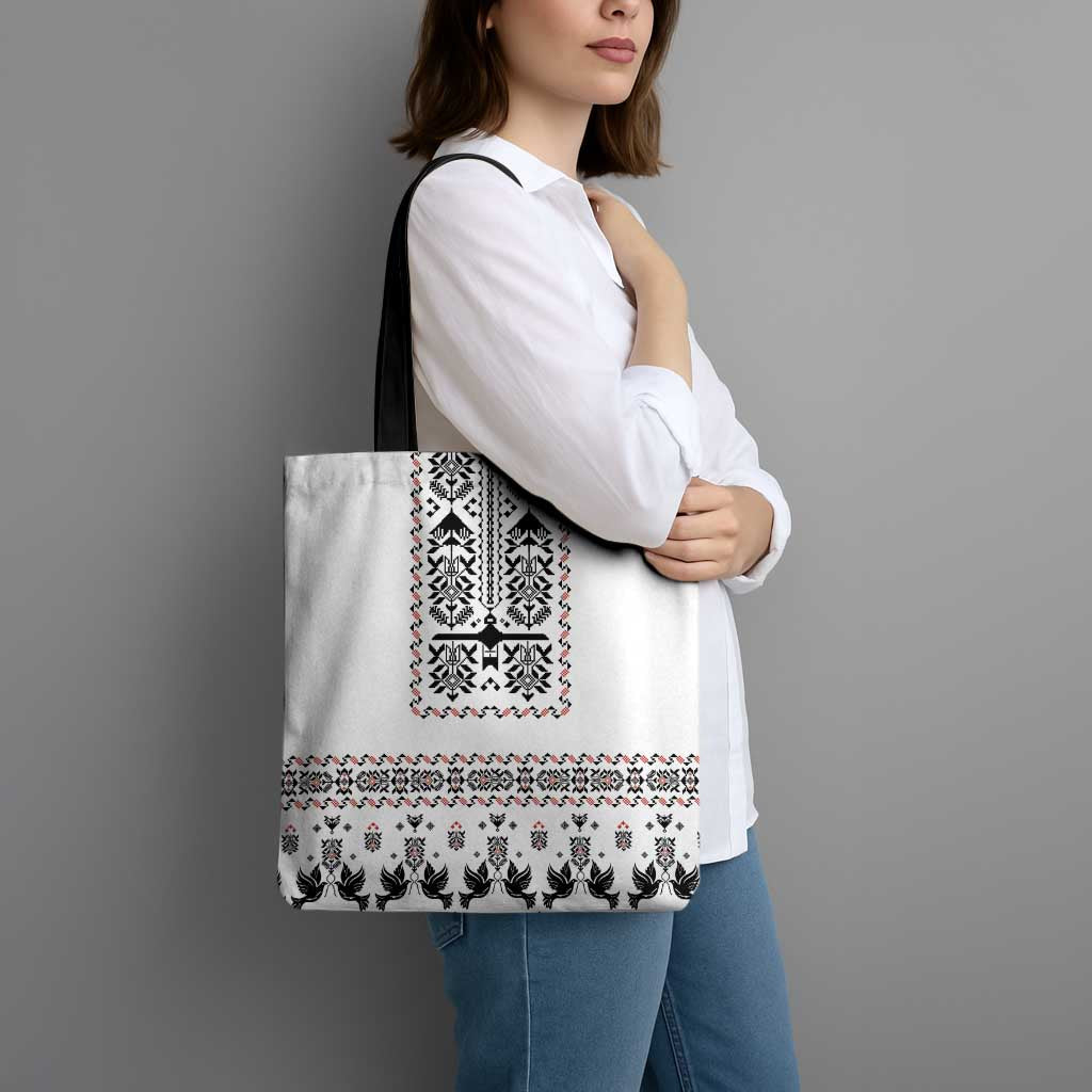 Ukraine Military Vyshyvanka Pattern Tote Bag Ukrainian Heritage White Tactical Style - Wonder Print Shop