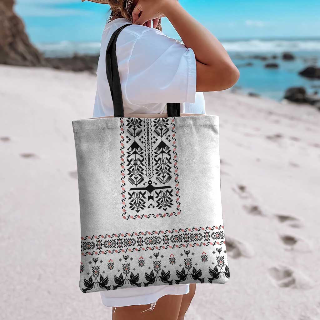 Ukraine Military Vyshyvanka Pattern Tote Bag Ukrainian Heritage White Tactical Style - Wonder Print Shop
