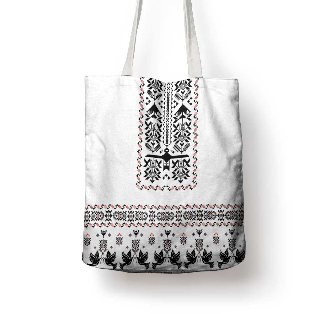 Ukraine Military Vyshyvanka Pattern Tote Bag Ukrainian Heritage White Tactical Style - Wonder Print Shop