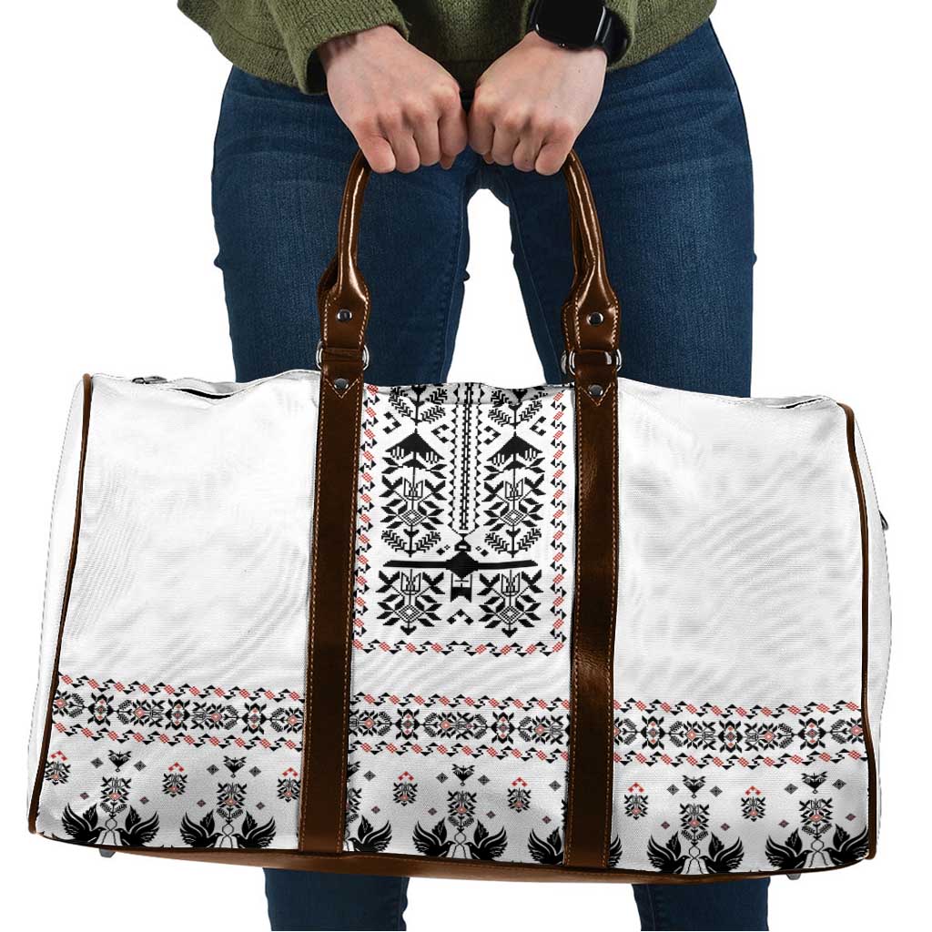 Ukraine Military Vyshyvanka Pattern Travel Bag Ukrainian Heritage White Tactical Style - Wonder Print Shop