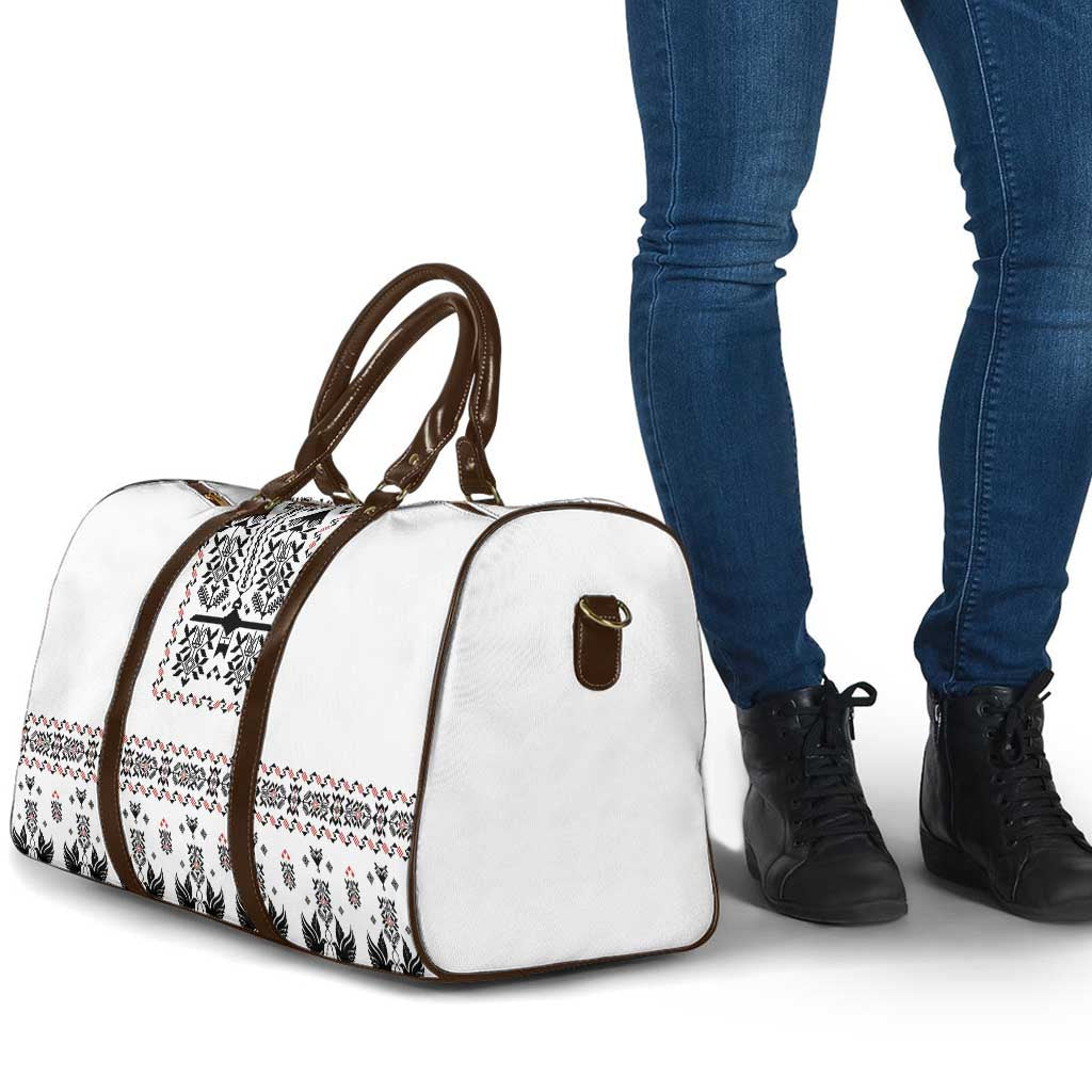 Ukraine Military Vyshyvanka Pattern Travel Bag Ukrainian Heritage White Tactical Style - Wonder Print Shop