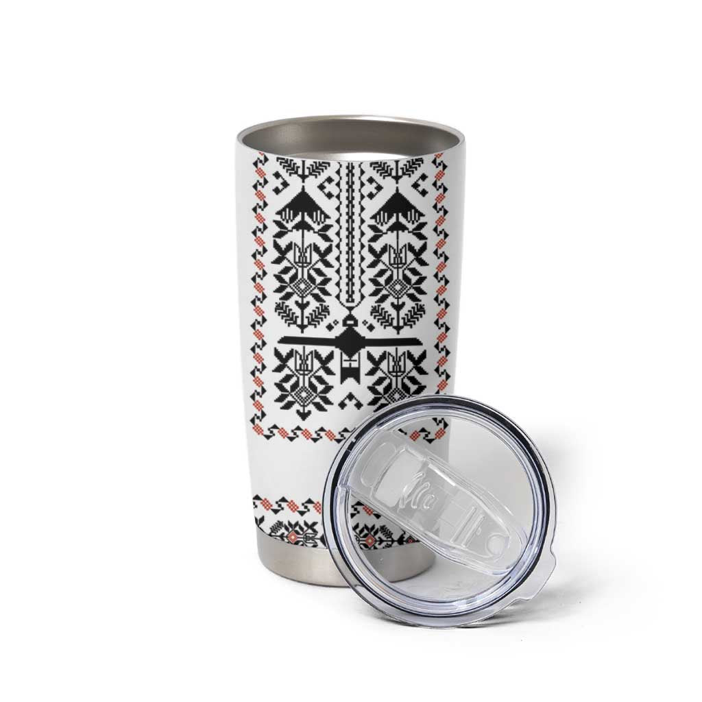 Ukraine Military Vyshyvanka Pattern Tumbler Cup Ukrainian Heritage White Tactical Style - Wonder Print Shop