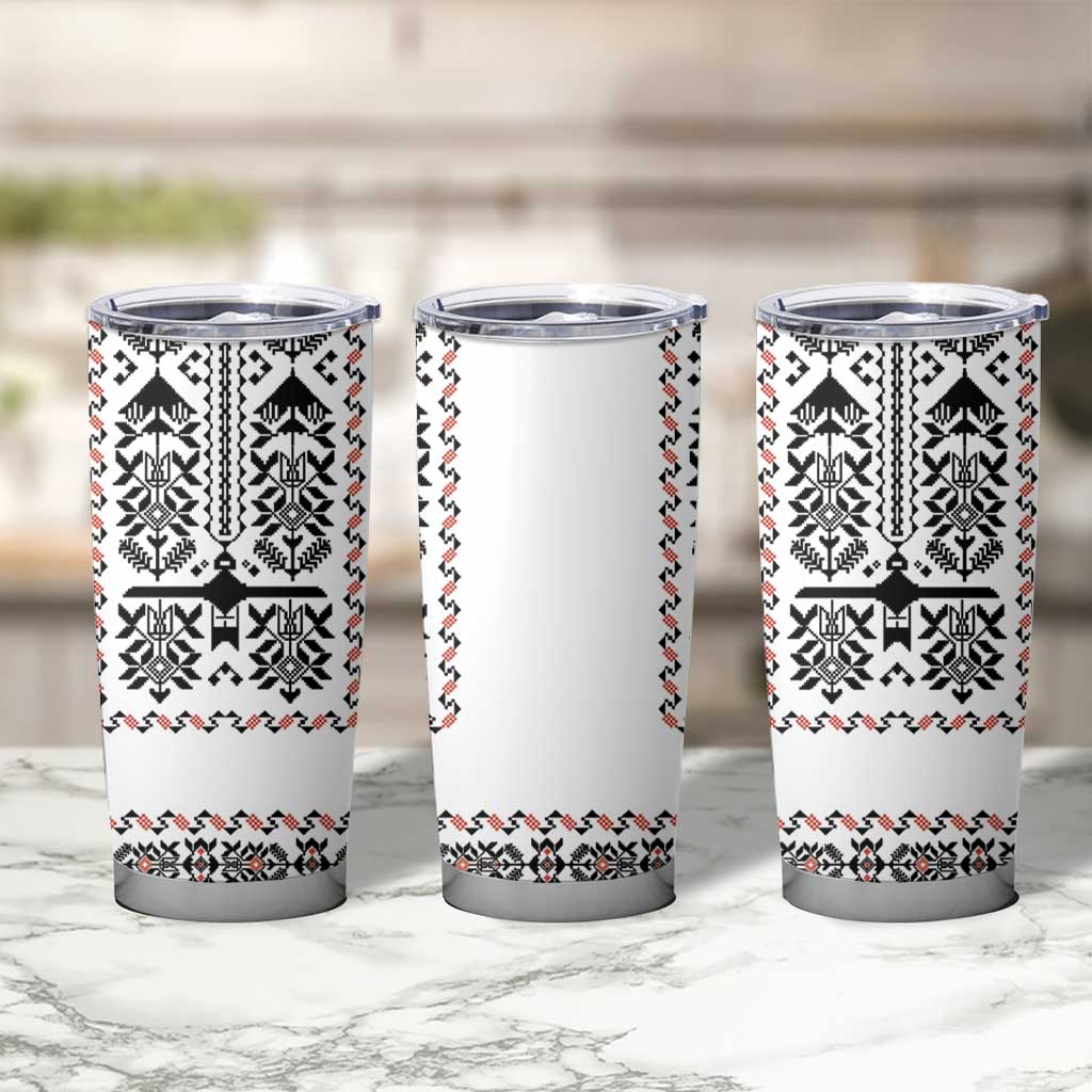 Ukraine Military Vyshyvanka Pattern Tumbler Cup Ukrainian Heritage White Tactical Style - Wonder Print Shop