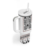 Ukraine Military Vyshyvanka Pattern Tumbler With Handle Ukrainian Heritage White Tactical Style - Wonder Print Shop