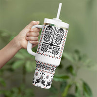 Ukraine Military Vyshyvanka Pattern Tumbler With Handle Ukrainian Heritage White Tactical Style - Wonder Print Shop