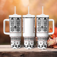 Ukraine Military Vyshyvanka Pattern Tumbler With Handle Ukrainian Heritage White Tactical Style - Wonder Print Shop