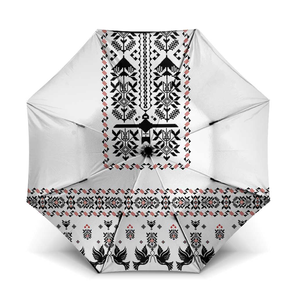 Ukraine Military Vyshyvanka Pattern Umbrella Ukrainian Heritage White Tactical Style - Wonder Print Shop