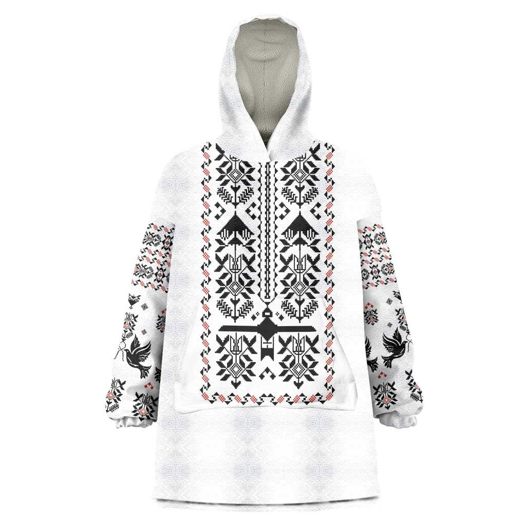 Ukraine Military Vyshyvanka Pattern Wearable Blanket Hoodie Ukrainian Heritage White Tactical Style - Wonder Print Shop