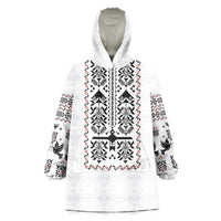 Ukraine Military Vyshyvanka Pattern Wearable Blanket Hoodie Ukrainian Heritage White Tactical Style - Wonder Print Shop