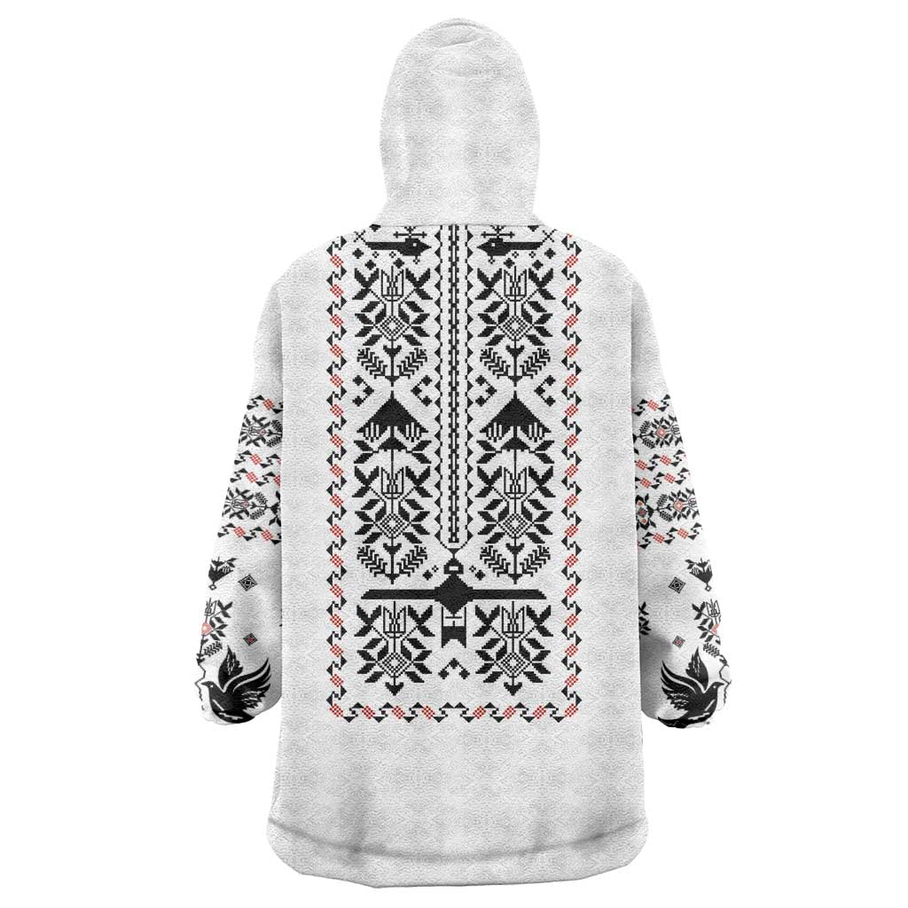 Ukraine Military Vyshyvanka Pattern Wearable Blanket Hoodie Ukrainian Heritage White Tactical Style - Wonder Print Shop