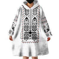 Ukraine Military Vyshyvanka Pattern Wearable Blanket Hoodie Ukrainian Heritage White Tactical Style - Wonder Print Shop
