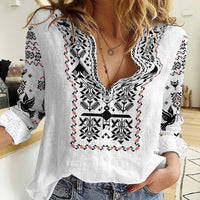 Ukraine Military Vyshyvanka Pattern Women Casual Shirt Ukrainian Heritage White Tactical Style - Wonder Print Shop