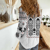 Ukraine Military Vyshyvanka Pattern Women Casual Shirt Ukrainian Heritage White Tactical Style - Wonder Print Shop