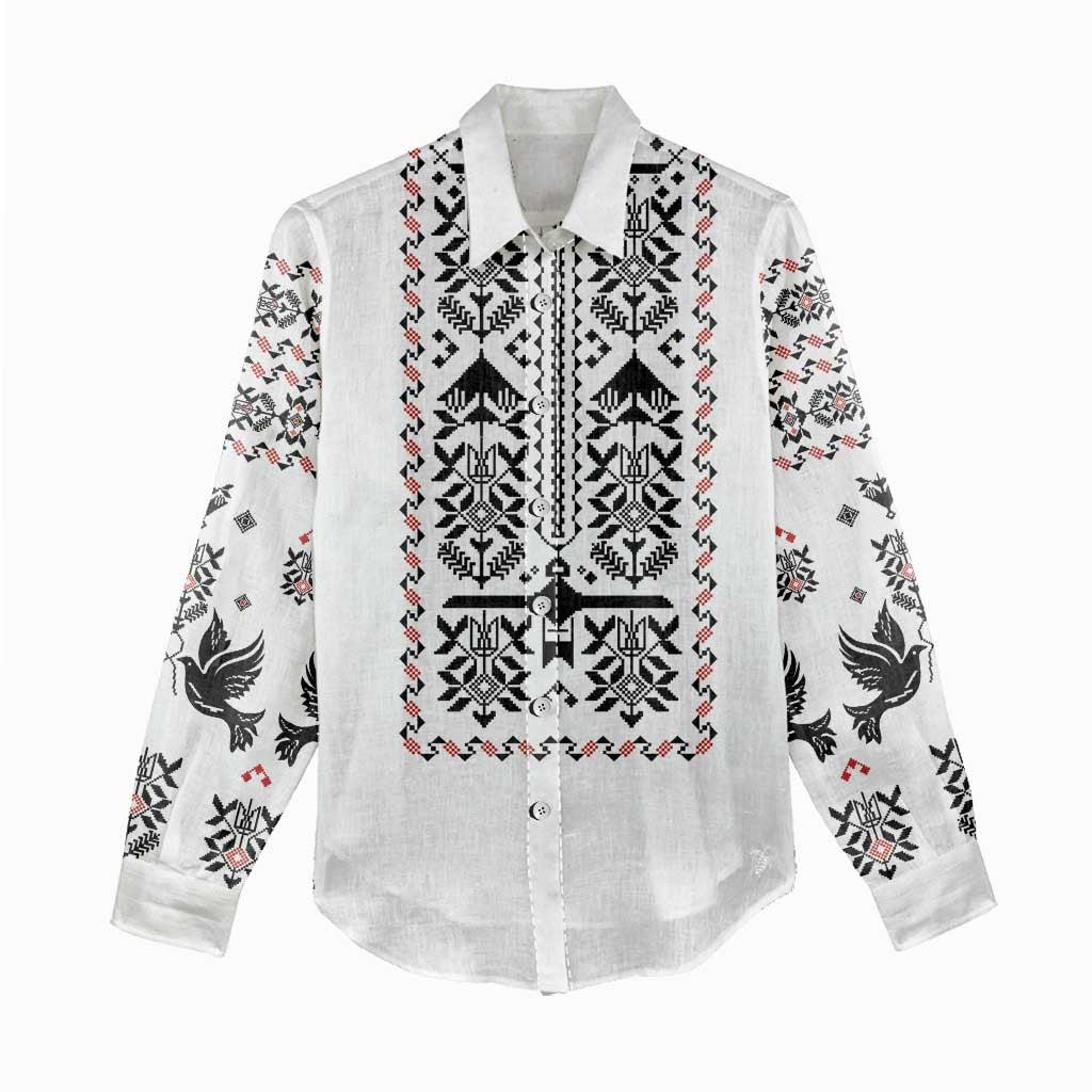 Ukraine Military Vyshyvanka Pattern Women Casual Shirt Ukrainian Heritage White Tactical Style - Wonder Print Shop