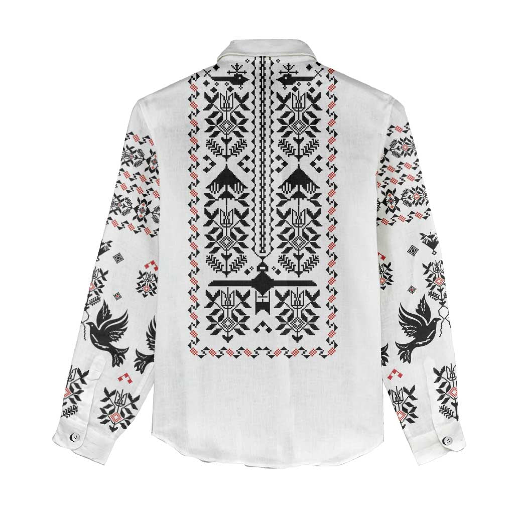 Ukraine Military Vyshyvanka Pattern Women Casual Shirt Ukrainian Heritage White Tactical Style - Wonder Print Shop