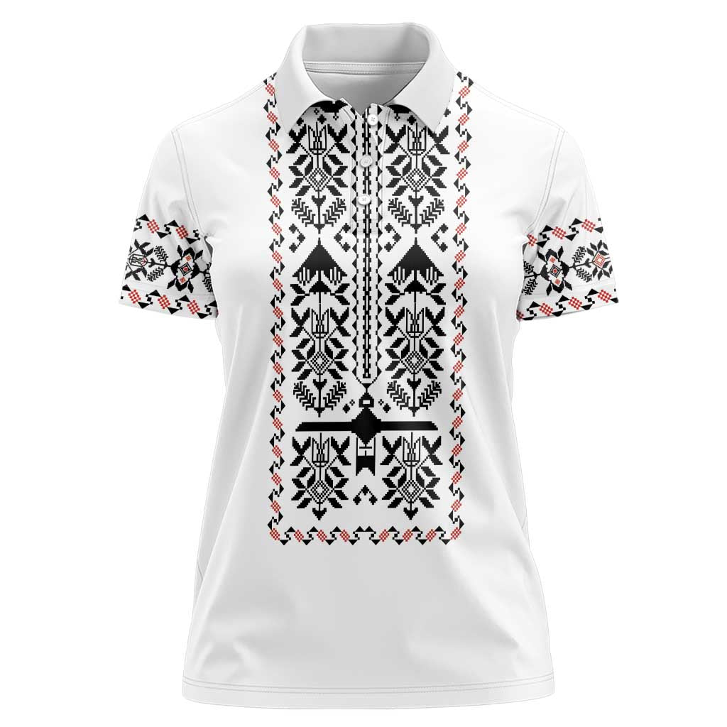 Ukraine Military Vyshyvanka Pattern Women Polo Shirt Ukrainian Heritage White Tactical Style - Wonder Print Shop