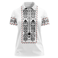 Ukraine Military Vyshyvanka Pattern Women Polo Shirt Ukrainian Heritage White Tactical Style - Wonder Print Shop