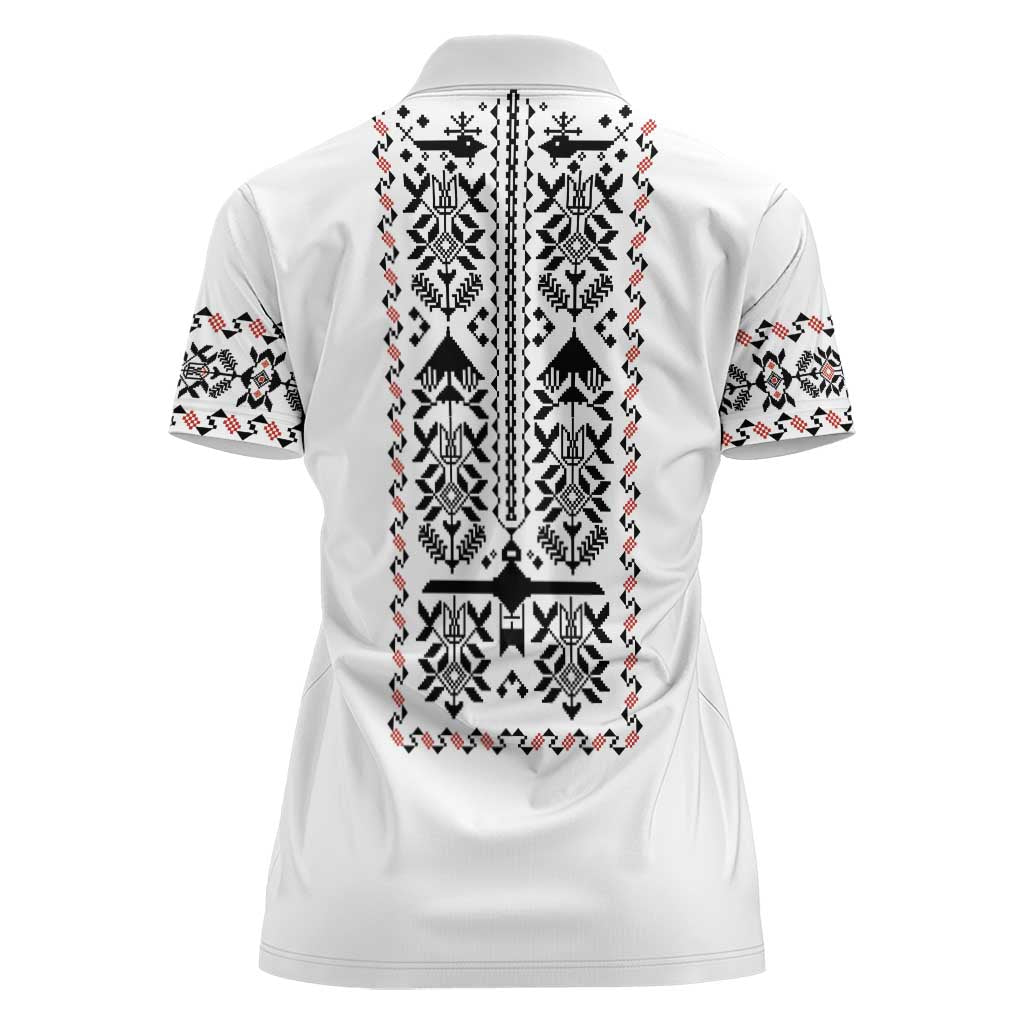 Ukraine Military Vyshyvanka Pattern Women Polo Shirt Ukrainian Heritage White Tactical Style - Wonder Print Shop