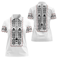 Ukraine Military Vyshyvanka Pattern Women Polo Shirt Ukrainian Heritage White Tactical Style - Wonder Print Shop