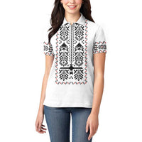 Ukraine Military Vyshyvanka Pattern Women Polo Shirt Ukrainian Heritage White Tactical Style - Wonder Print Shop