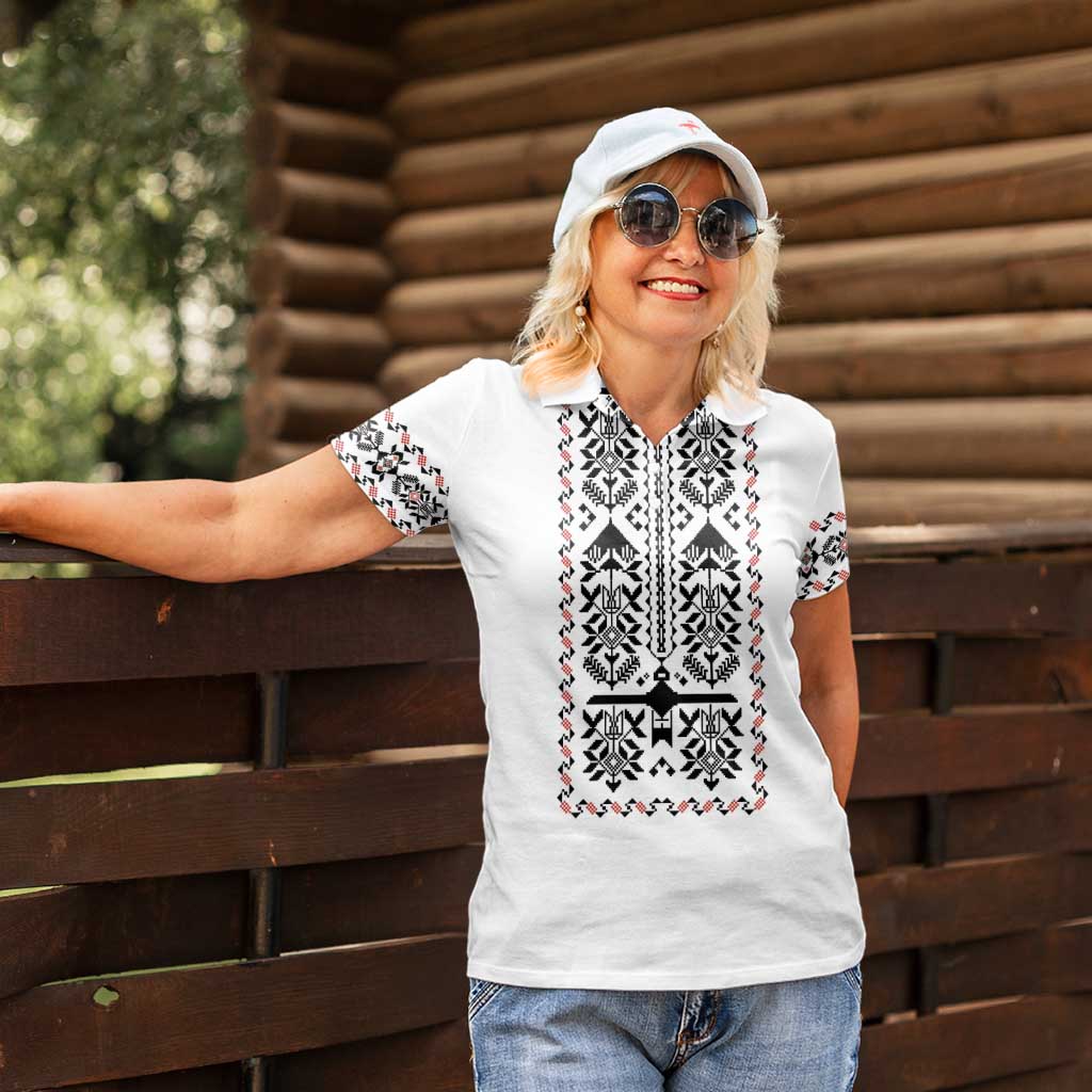 Ukraine Military Vyshyvanka Pattern Women Polo Shirt Ukrainian Heritage White Tactical Style - Wonder Print Shop