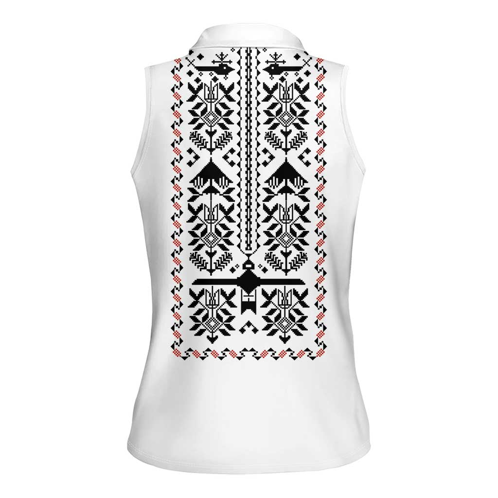 Ukraine Military Vyshyvanka Pattern Women Sleeveless Polo Shirt Ukrainian Heritage White Tactical Style - Wonder Print Shop