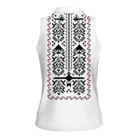 Ukraine Military Vyshyvanka Pattern Women Sleeveless Polo Shirt Ukrainian Heritage White Tactical Style - Wonder Print Shop