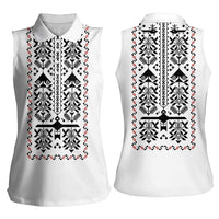 Ukraine Military Vyshyvanka Pattern Women Sleeveless Polo Shirt Ukrainian Heritage White Tactical Style - Wonder Print Shop