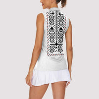 Ukraine Military Vyshyvanka Pattern Women Sleeveless Polo Shirt Ukrainian Heritage White Tactical Style - Wonder Print Shop